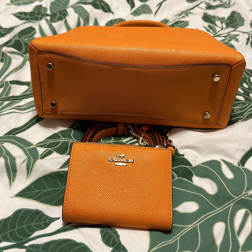 Used Orange Coach Mini Bag w/ Strap and Matching Wallet - Picture 12 of 16